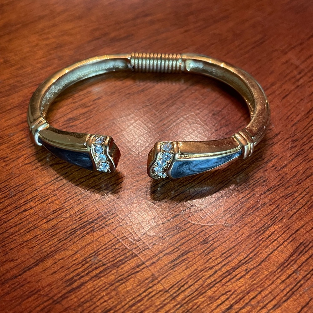 Kenneth Jay Lane Gold and Silver Cuff Bracelet with Blue Accents